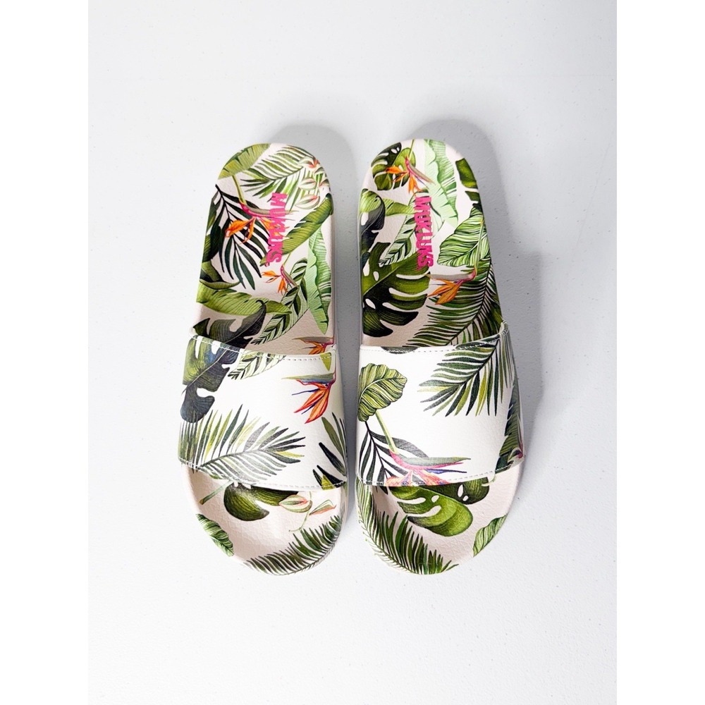 Essentials by MUK LUKS Tropical Palm Leaf Slide Sandals Women's Size L 9–10